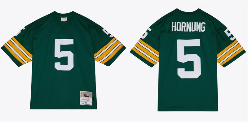Men's Green Bay Packers #5 Paul Hornung Green 1966 Throwback Stitched Football Jersey
