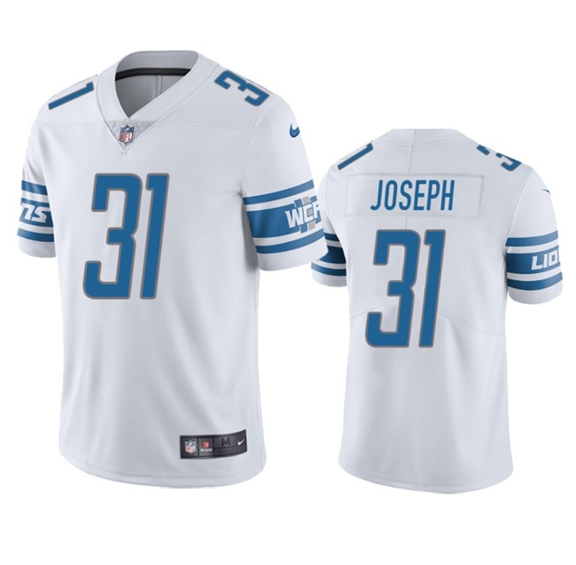 Men's Detroit Lions #31 Kerby Joseph Nike White Limited Stitched Jersey