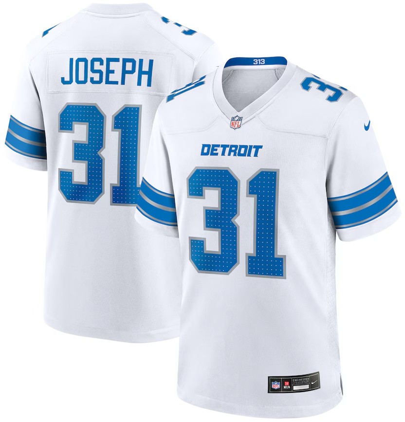 Men's Detroit Lions #31 Kerby Joseph Nike Game Jersey - White