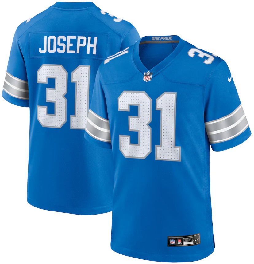 Men's Detroit Lions #31 Kerby Joseph Nike Team Game Jersey - Blue