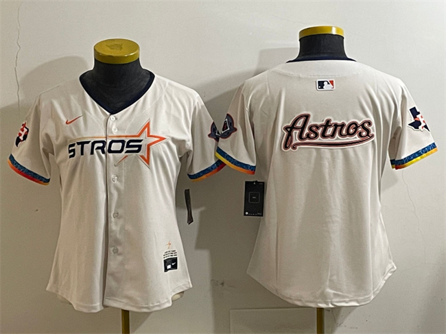 Youth Houston Astros Team Big Logo Cream 2025 City Connect With Texas Patch Limited Stitched MLB Jersey