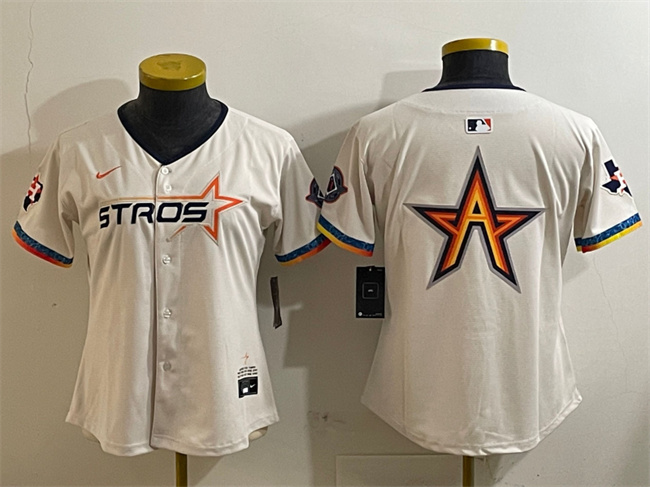Youth Houston Astros Team Big Logo Cream 2025 City Connect With Texas Patch Limited Stitched Baseball Jerseys