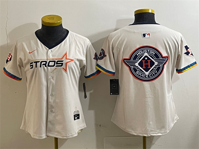 Youth Houston Astros Team Big Logo Cream 2025 City Connect With Texas Patch Limited Jersey