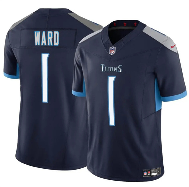 Men's Tennessee Titans #1 Cameron Ward Navy 2025 Draft F.U.S.E. Vapor Limited Stitched Football Jersey