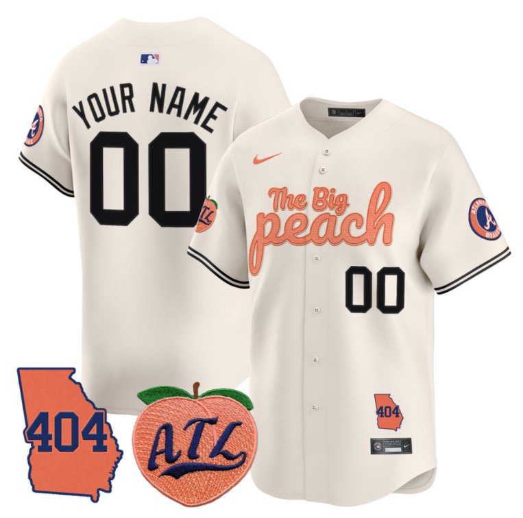 Custom Atlanta Braves Jersey 404 & The Big Peach Vapor Premier Limited Stitched Cream
