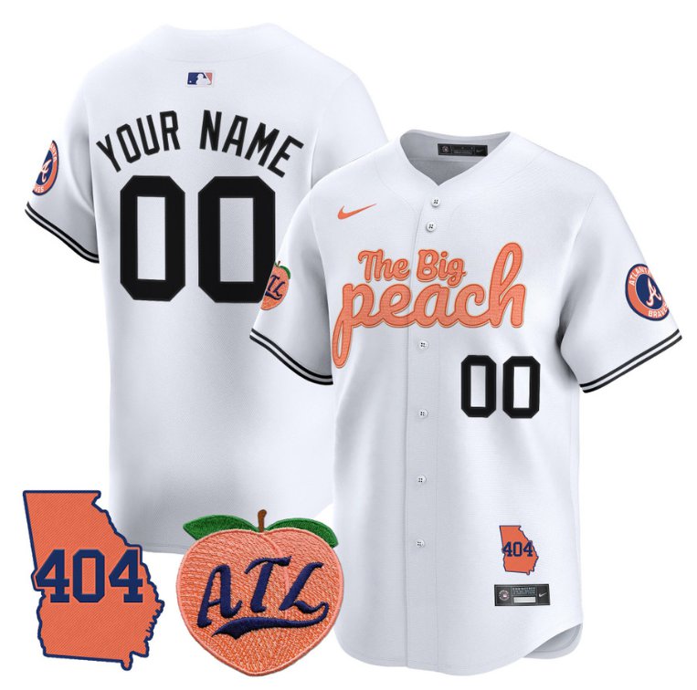 Custom Atlanta Braves Jersey 404 & The Big Peach Vapor Premier Limited Stitched White