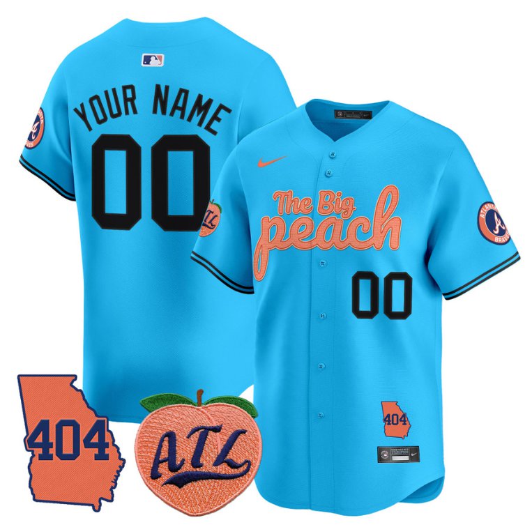 Custom Atlanta Braves Jersey 404 & The Big Peach Vapor Premier Limited Stitched Light Blue