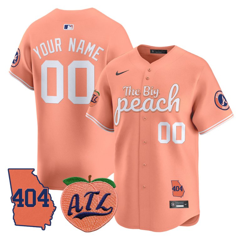 Custom Atlanta Braves Jersey 404 & The Big Peach Vapor Premier Limited Stitched Peach
