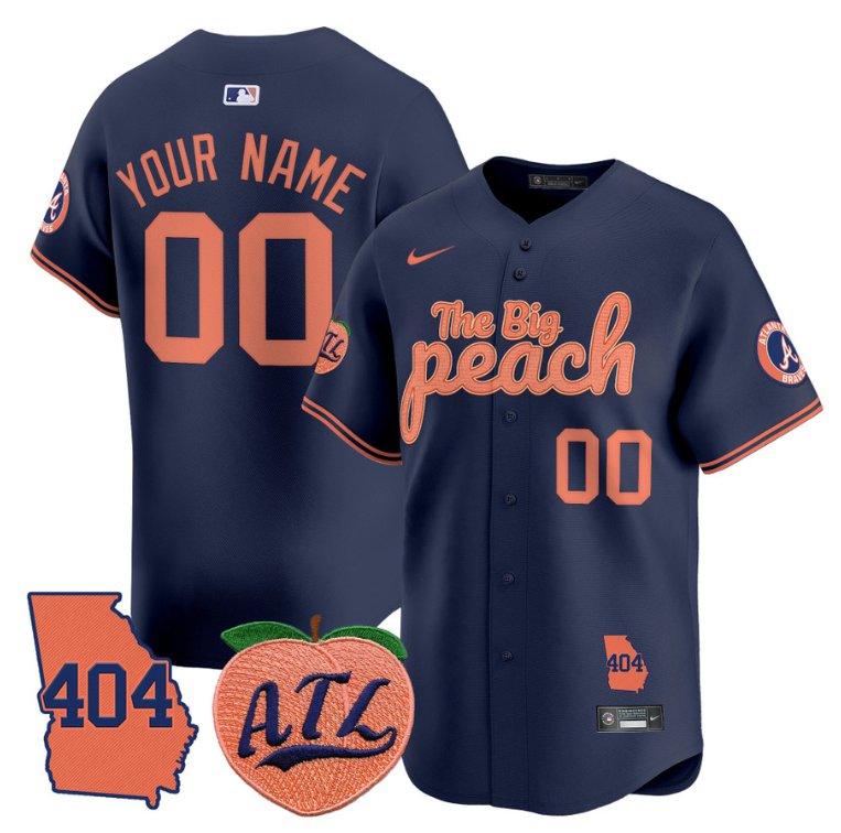Custom Atlanta Braves Jersey 404 & The Big Peach Vapor Premier Limited Stitched Navy