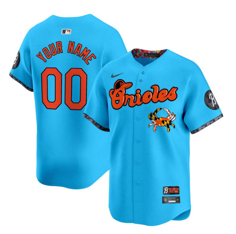 Custom Baltimore Orioles Jersey Maryland Blue Crab Vapor Premier Limited Stitched Light Blue