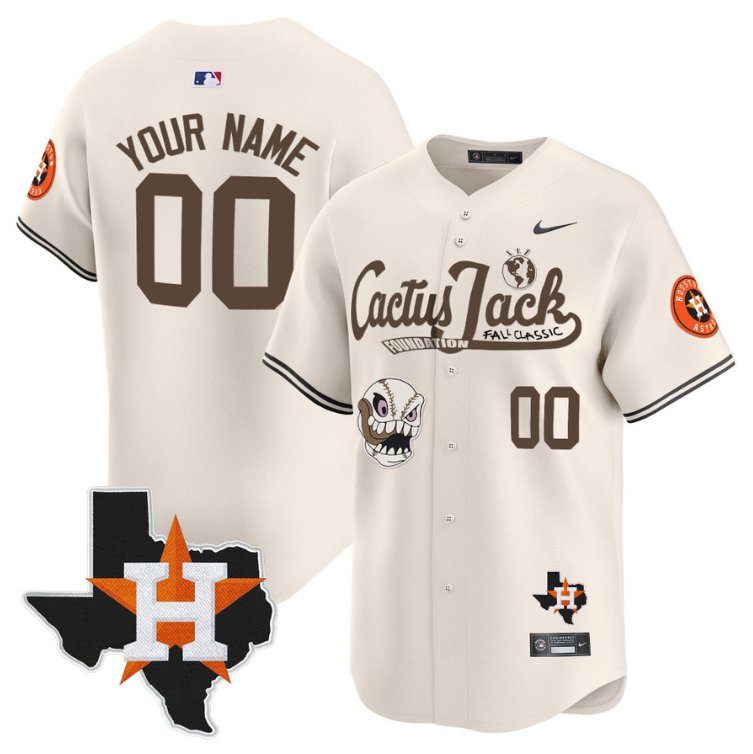 Custom Houston Astros Jersey Cactus Jack Foundation Fall Classic Limited Cream
