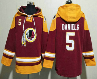 Men's Washington Redskins Commanders #5 Jayden Daniels Red Ageless Must Have Lace Up Pullover Hoodie