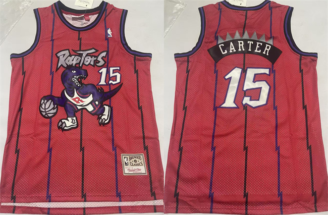 Men's Toronto Raptors #15 Vince Carter Red Throwback Stitched Basketball Jersey