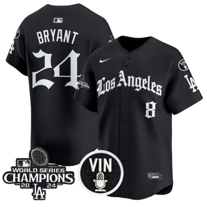 Men's Kobe Bryant Jersey #24 Dodgers 2025 LA Gothic Style Vapor Premier Limited Stitched Black