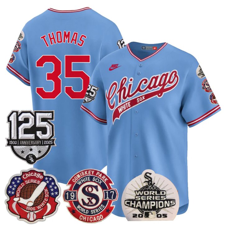 Men's Frank Thomas Jersey #35 Chicago White Sox 125th Anniversary World Series Champions Stitched Blue
