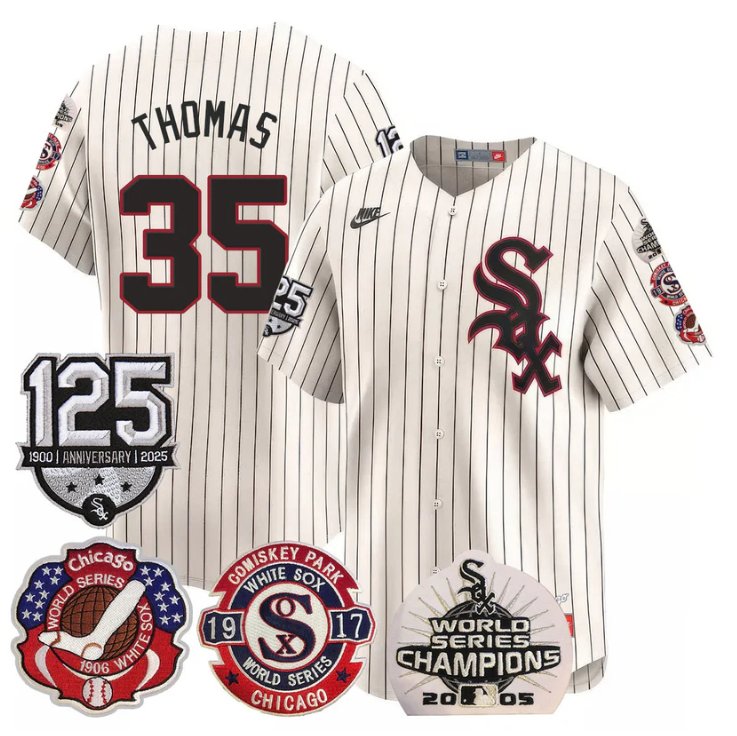 Men's Frank Thomas Jersey #35 Chicago White Sox 125th Anniversary World Series Champions Stitched Cream