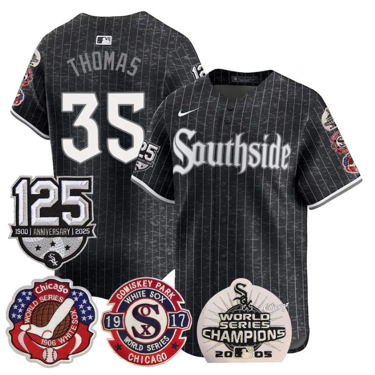 Men's Frank Thomas Jersey #35 Chicago White Sox 125th Anniversary World Series Champions Stitched City Connect
