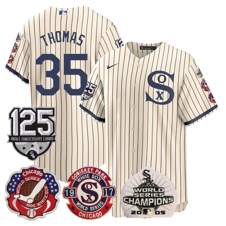 Men's Frank Thomas Jersey #35 Chicago White Sox 125th Anniversary World Series Champions Stitched Field Of Dream
