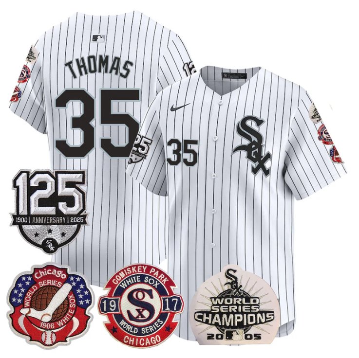 Men's Frank Thomas Jersey #35 Chicago White Sox 125th Anniversary World Series Champions Stitched White