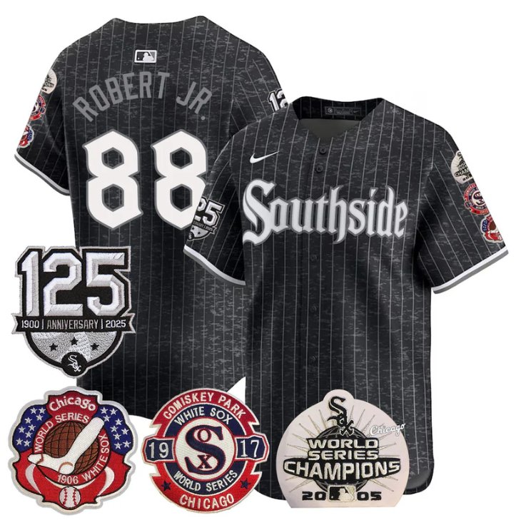 Men's Luis Robert Jr Jersey #88 Chicago White Sox 125th Anniversary World Series Champions Stitched City Connect