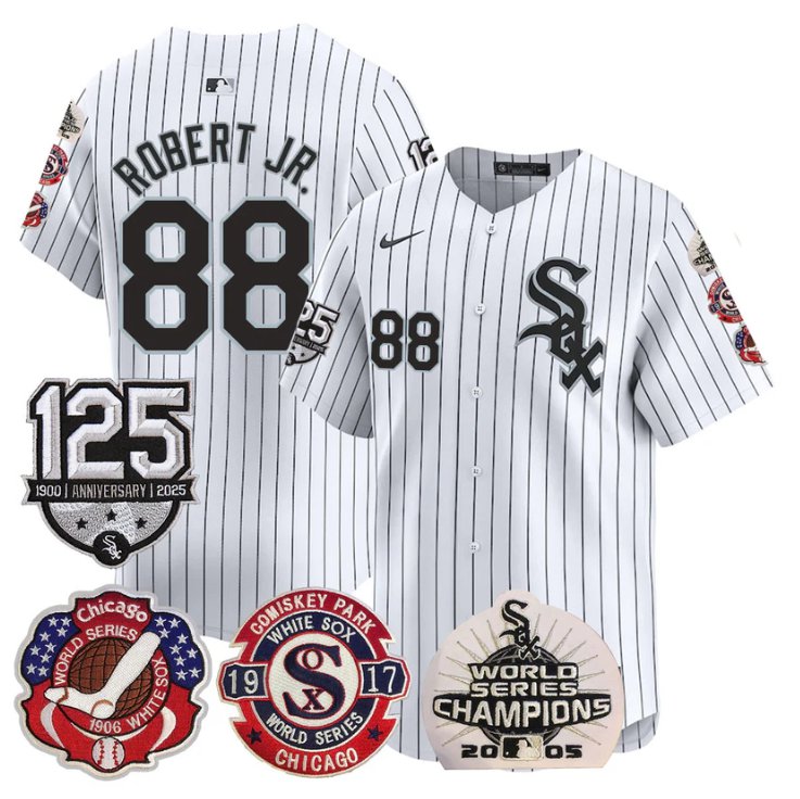 Men's Luis Robert Jr Jersey #88 Chicago White Sox 125th Anniversary World Series Champions Stitched White