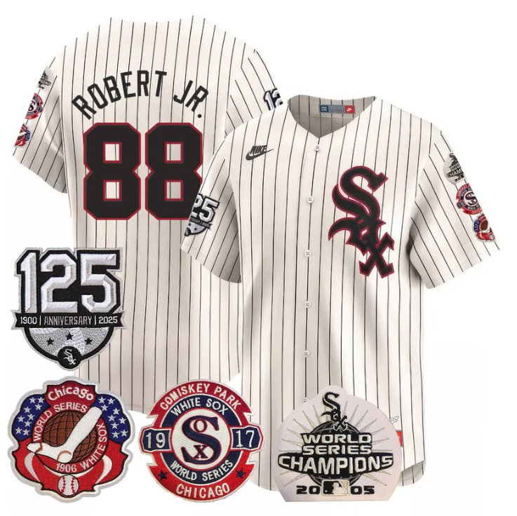 Men's Luis Robert Jr Jersey #88 Chicago White Sox 125th Anniversary World Series Champions Stitched Cream