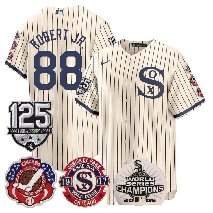 Men's Luis Robert Jr Jersey #88 Chicago White Sox 125th Anniversary World Series Champions Stitched Field Of Dream