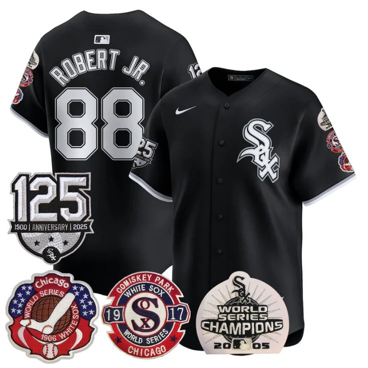 Men's Luis Robert Jr Jersey #88 Chicago White Sox 125th Anniversary World Series Champions Stitched Black