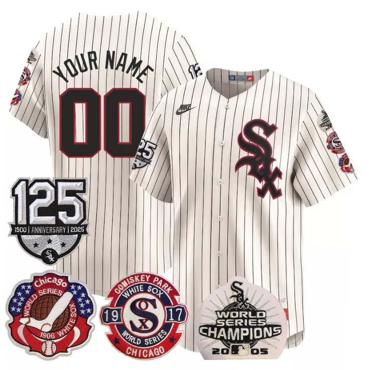 Custom Chicago White Sox Jersey 125th Anniversary World Series Champions Stitched Cream