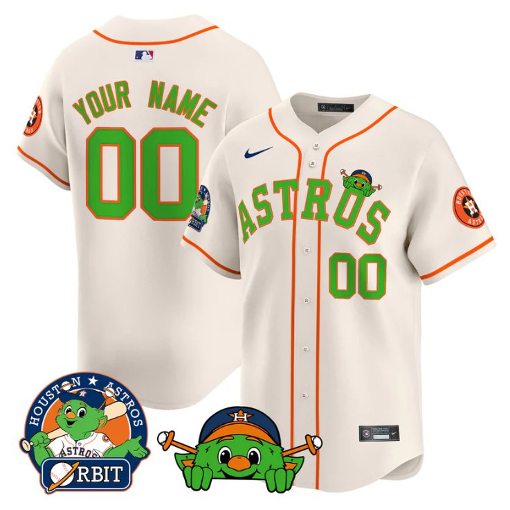 Custom Houston Astros Jersey Orbit Patch Vapor Premier Limited V3 Stitched Cream