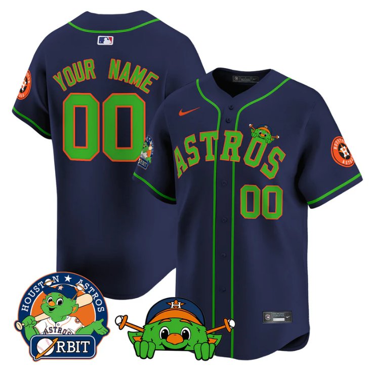 Custom Houston Astros Jersey Orbit Patch Vapor Premier Limited V3 Stitched Navy