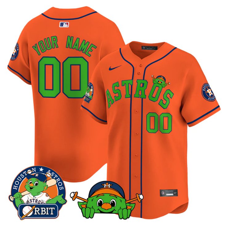 Custom Houston Astros Jersey Orbit Patch Vapor Premier Limited V3 Stitched Orange