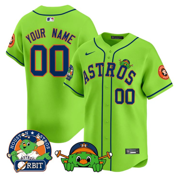 Custom Houston Astros Jersey Orbit Patch Vapor Premier Limited V3 Stitched Green