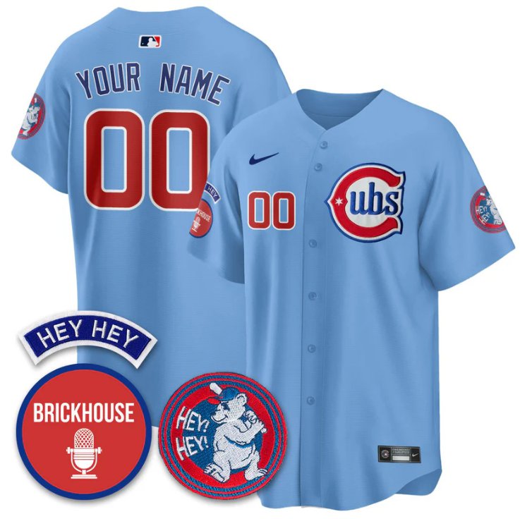 Custom Chicago Cubs Jersey Jack Brickhouse Hey Hey Patch Limited Stitched Light Blue