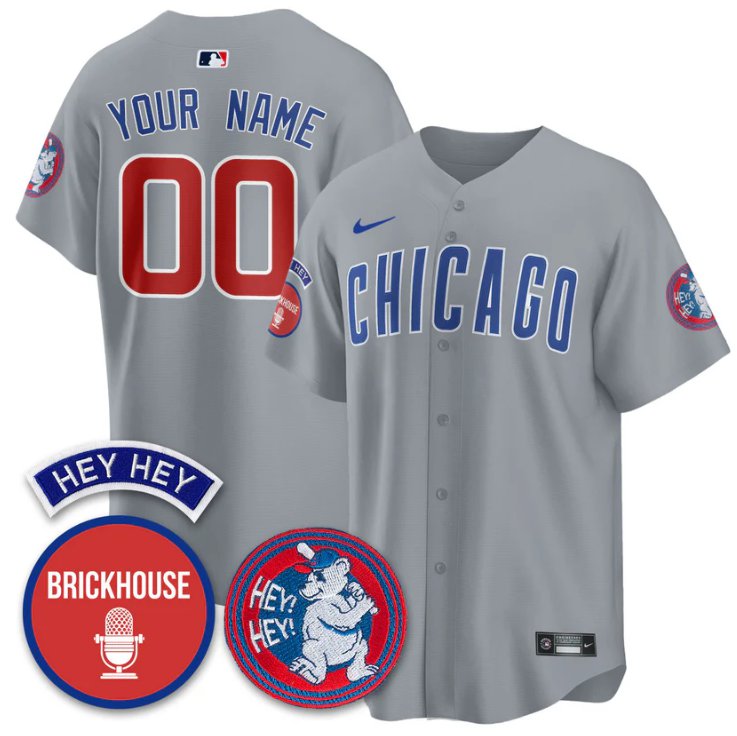 Custom Chicago Cubs Jersey Jack Brickhouse Hey Hey Patch Limited Stitched Gray