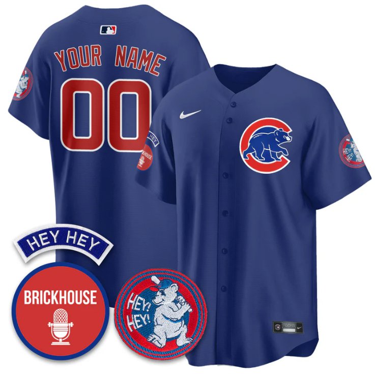 Custom Chicago Cubs Jersey Jack Brickhouse Hey Hey Patch Limited Stitched Blue