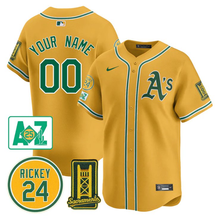 Custom Oakland Athletics Jersey 2025 Sacramento, Rickey Henderson Stitched Yellow