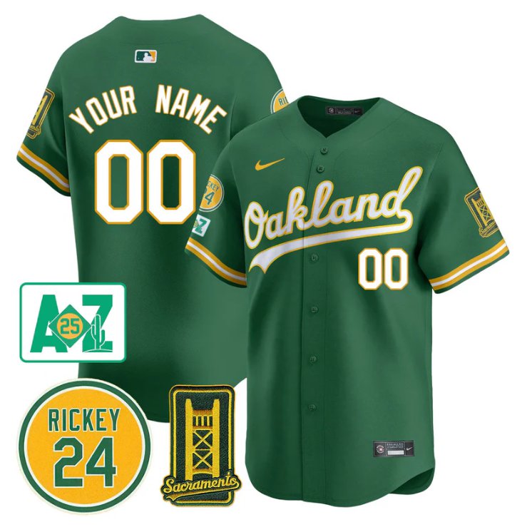 Custom Oakland Athletics Jersey 2025 Sacramento, Rickey Henderson Stitched Green