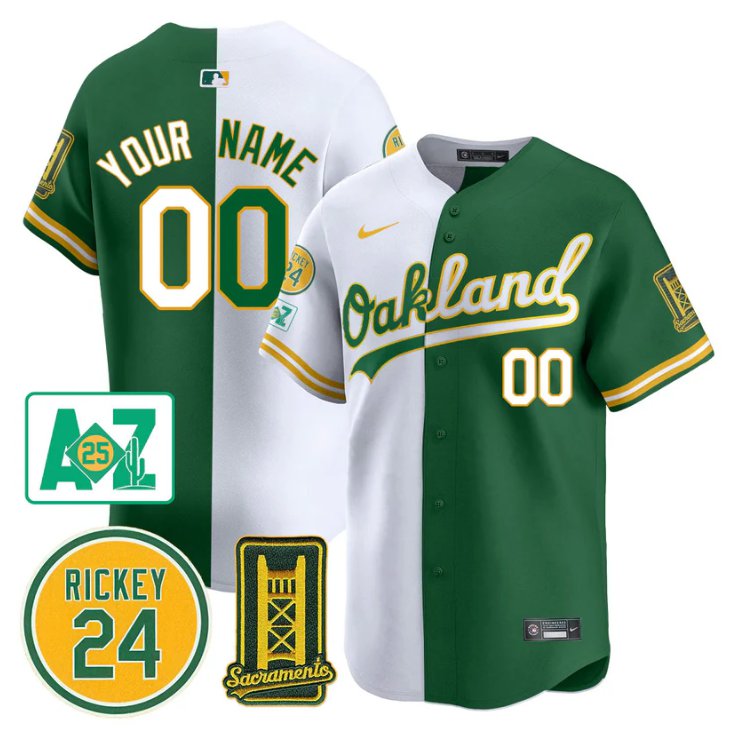 Custom Oakland Athletics Jersey 2025 Sacramento, Rickey Henderson Stitched Split