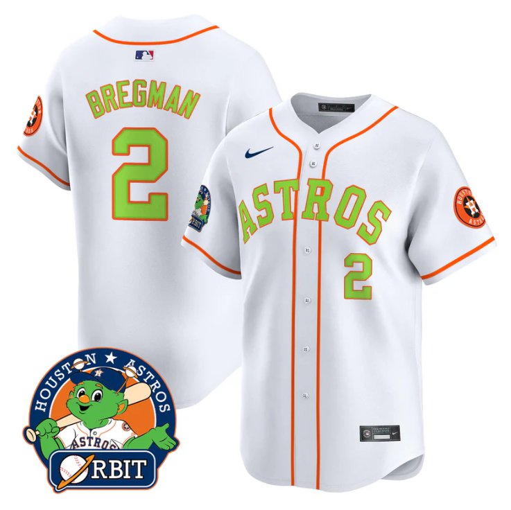 Men's Alex Bregman Jersey #2 Astros Orbit Patch Vapor Premier Limited V2 Stitched White