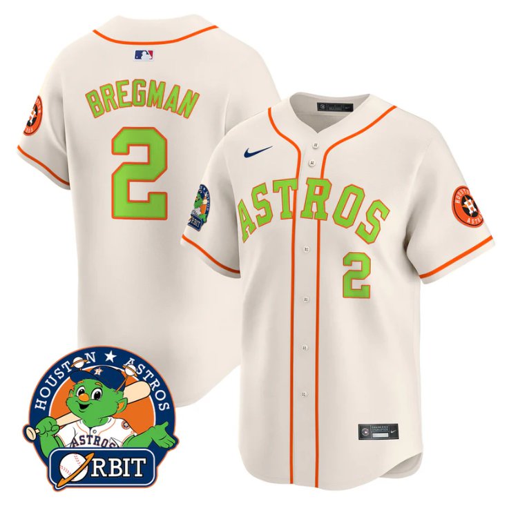 Men's Alex Bregman Jersey #2 Astros Orbit Patch Vapor Premier Limited V2 Stitched Cream