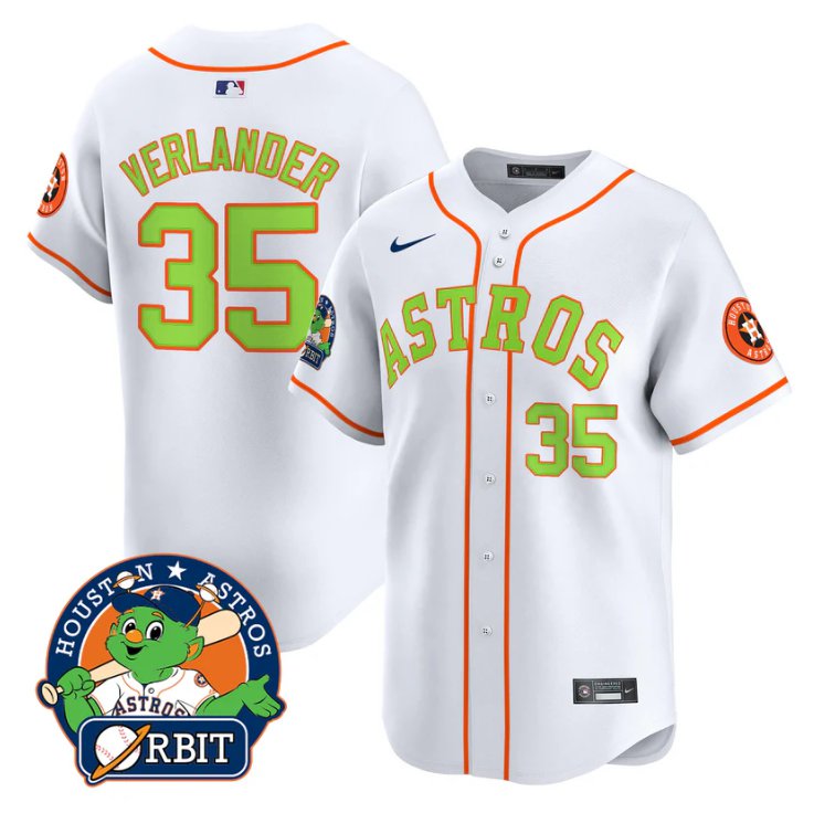 Men's Justin Verlander Jersey #35 Astros Orbit Patch Vapor Premier Limited V2 Stitched White