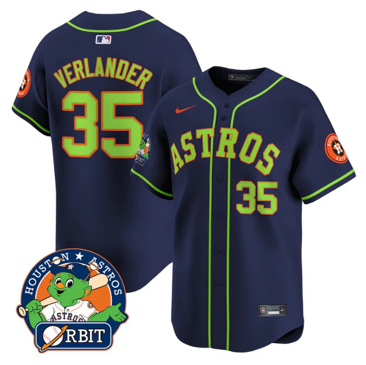 Men's Justin Verlander Jersey #35 Astros Orbit Patch Vapor Premier Limited V2 Stitched Navy