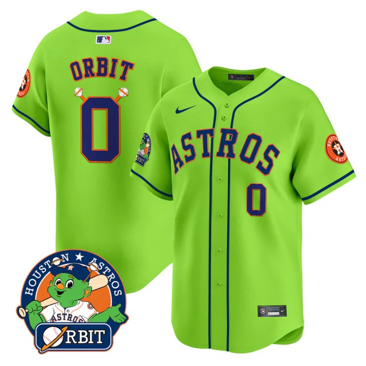Men's Orbit Jersey #0 Astros Orbit Patch Vapor Premier Limited V2 Stitched Green