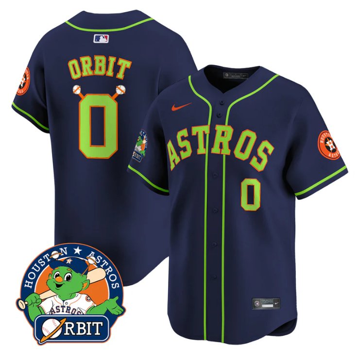 Men's Orbit Jersey #0 Astros Orbit Patch Vapor Premier Limited V2 Stitched Navy
