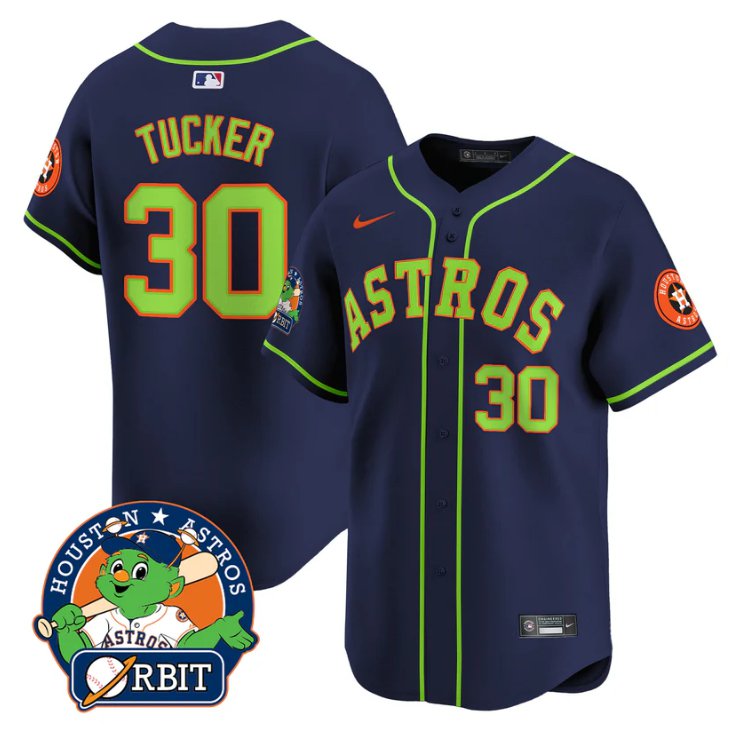 Men's Kyle Tucker Jersey #30 Astros Orbit Patch Vapor Premier Limited V2 Stitched Navy