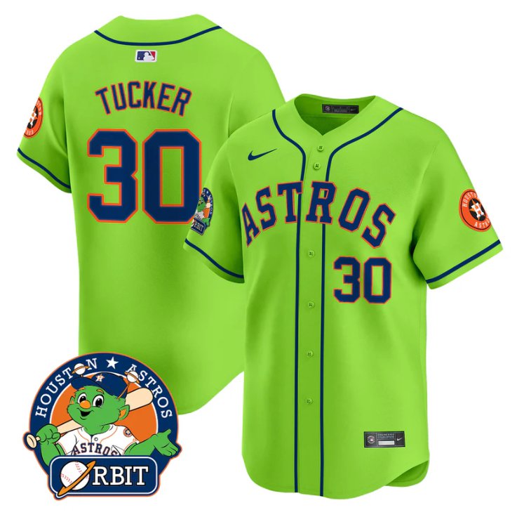 Men's Kyle Tucker Jersey #30 Astros Orbit Patch Vapor Premier Limited V2 Stitched Green
