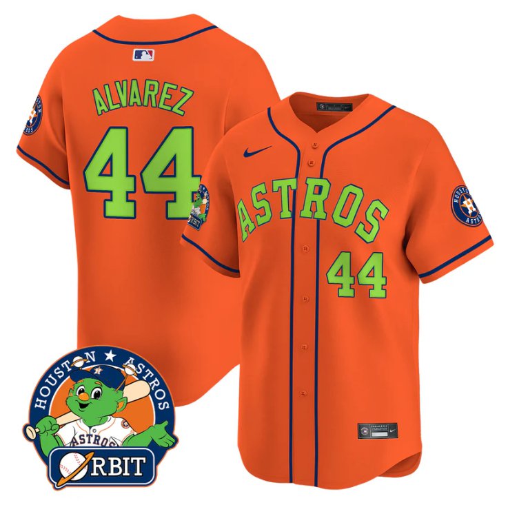 Men's Yordan álvarez Jersey #44 Astros Orbit Patch Vapor Premier Limited V2 Stitched Orange