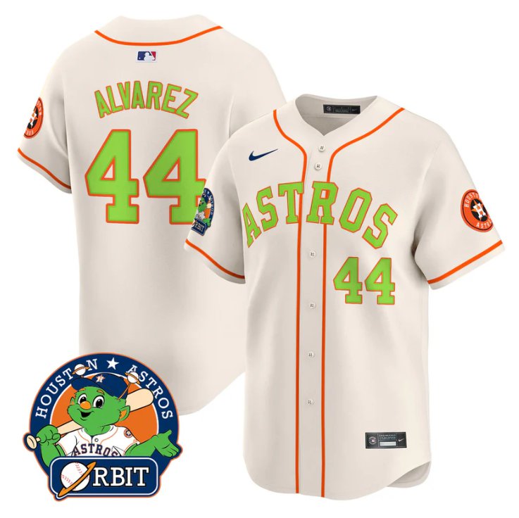 Men's Yordan álvarez Jersey #44 Astros Orbit Patch Vapor Premier Limited V2 Stitched Cream