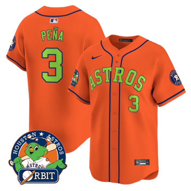 Men's Jeremy Pena Jersey #3 Astros Orbit Patch Vapor Premier Limited V2 Stitched Orange